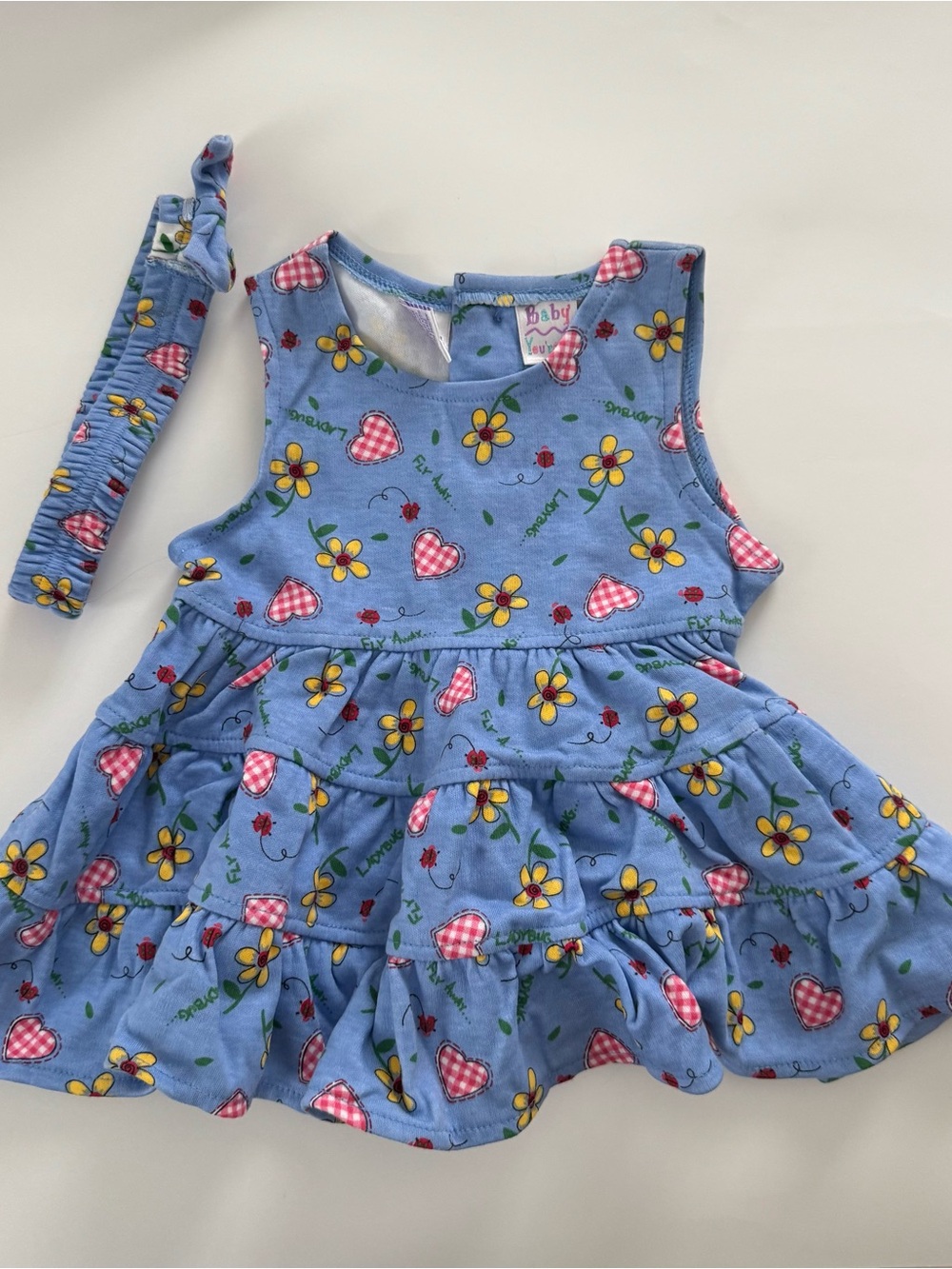 Vintage AOP deadstock dress w/headband  12m